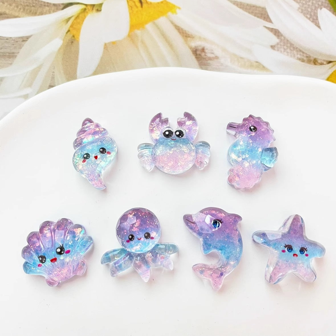 Ocean Plastic Hair Accessories Card With Enamel And Sequins Inlay, Marine Style In Purple