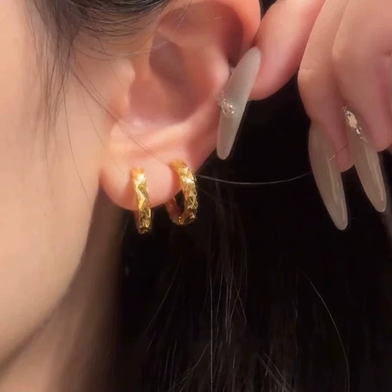 Geometric Clip Earrings For Unisex, Electroplated Gold Plated Alloy With Alloy Ear Pins, Stylish Gold Tone