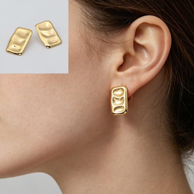 Geometric Sweet Stud Earrings For Women In 304 Stainless Steel With Electroplated Gold And Titanium Steel Posts