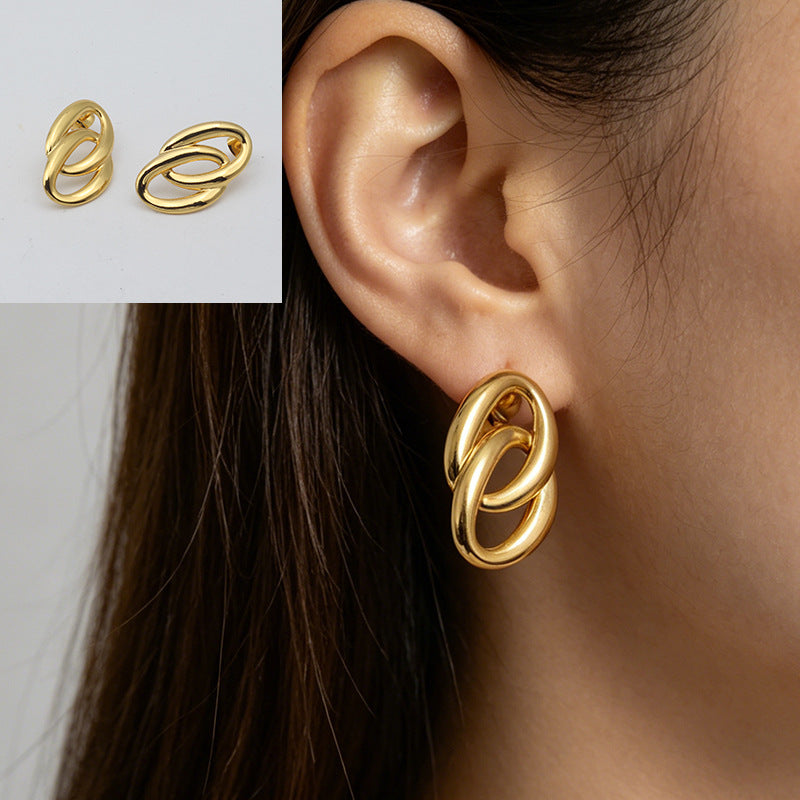 Geometric Sweet Stud Earrings For Women In 304 Stainless Steel With Electroplated Gold And Titanium Steel Posts