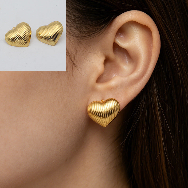 Geometric Sweet Stud Earrings For Women In 304 Stainless Steel With Electroplated Gold And Titanium Steel Posts