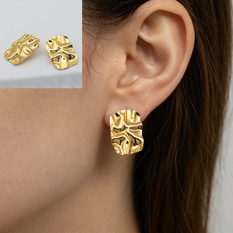 Geometric Sweet Stud Earrings For Women In 304 Stainless Steel With Electroplated Gold And Titanium Steel Posts