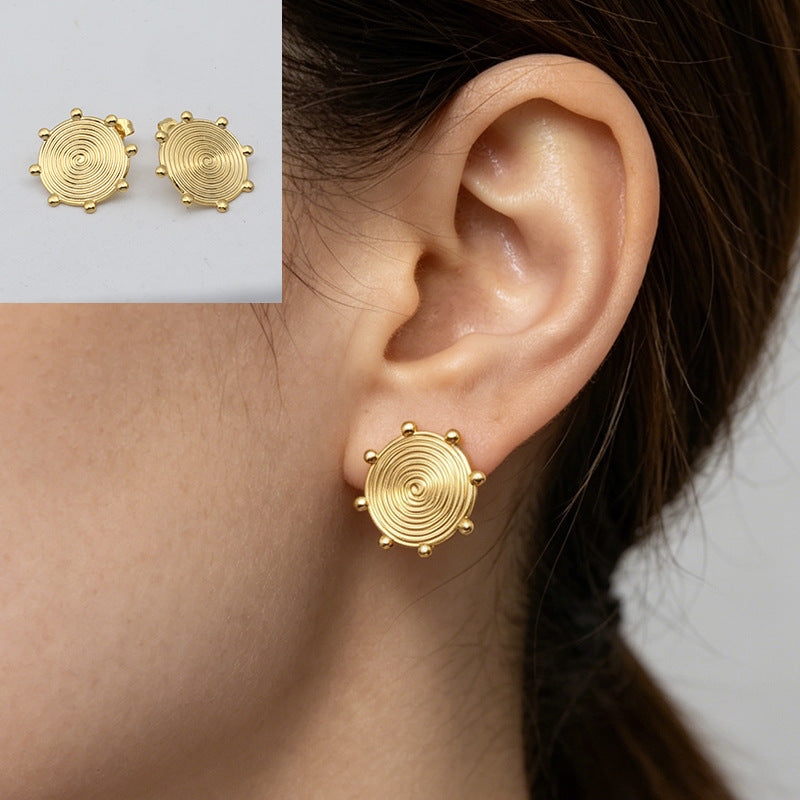 Geometric Sweet Stud Earrings For Women In 304 Stainless Steel With Electroplated Gold And Titanium Steel Posts