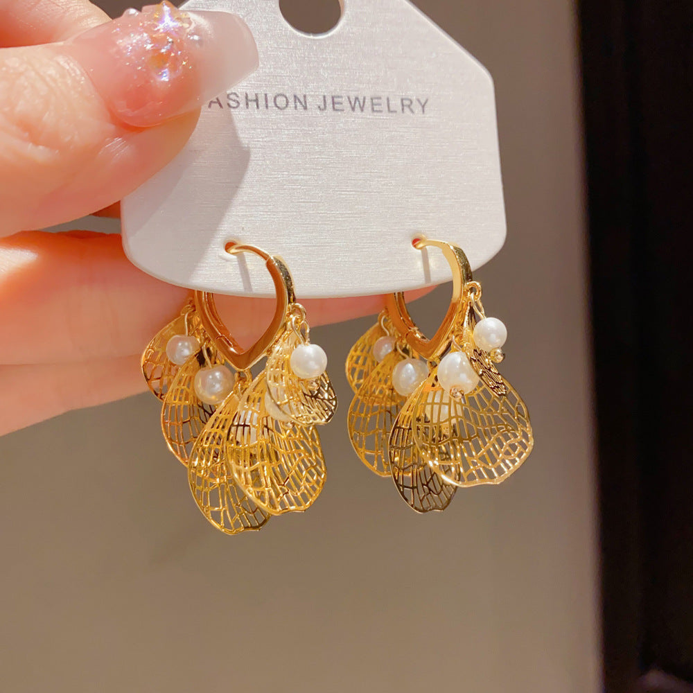 Exaggerated Leaves Drop Earrings For Women In Gold Real Gold Plated Copper With Ear Clips