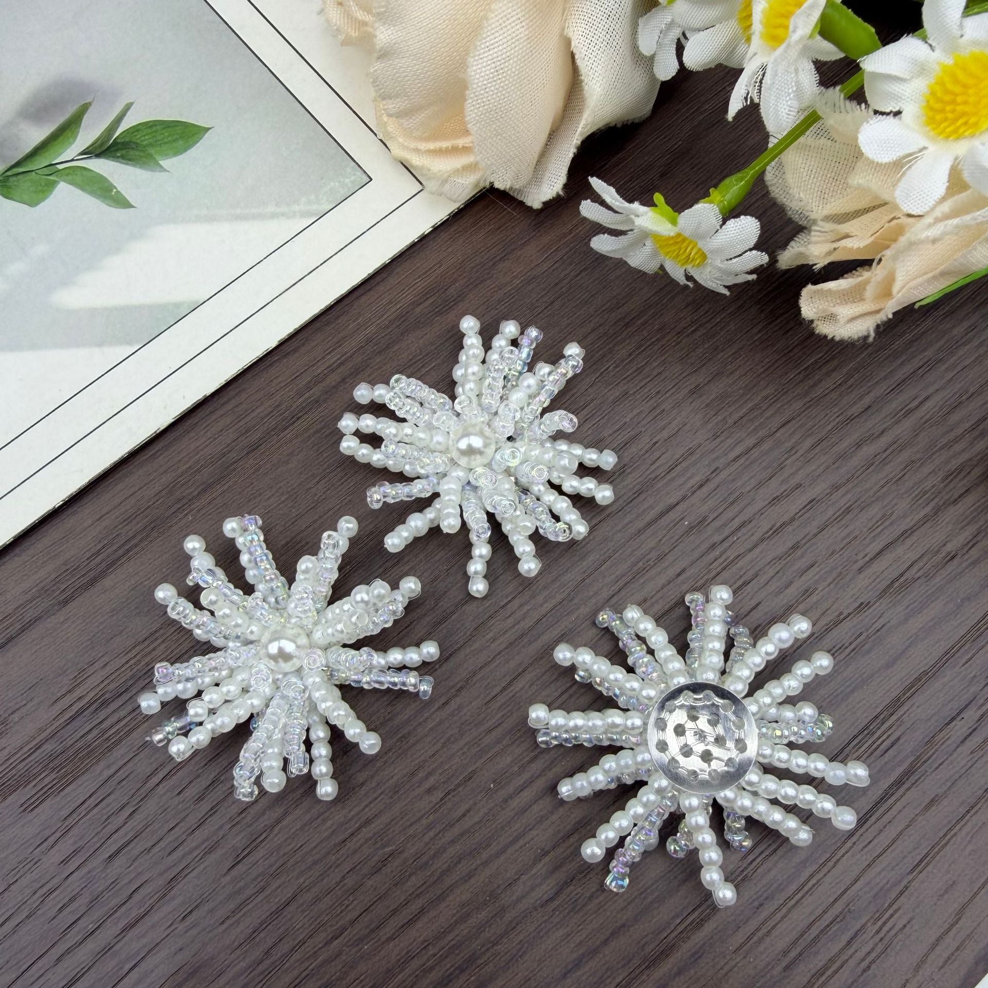 Flowers Earring Findings With Imitation Pearl Material Featuring Braid Craft For DIY Jewelry Making