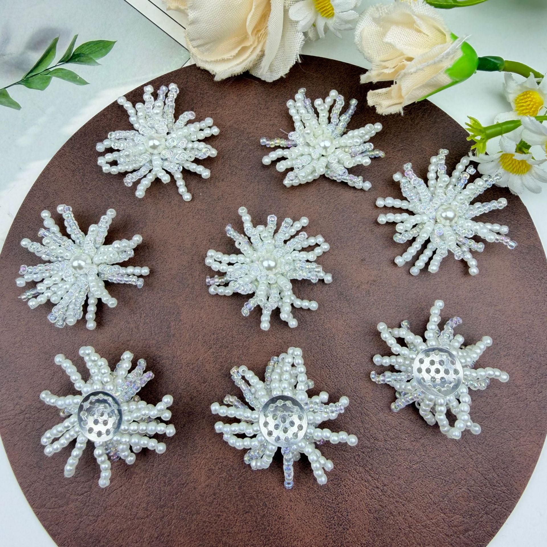 Flowers Earring Findings With Imitation Pearl Material Featuring Braid Craft For DIY Jewelry Making