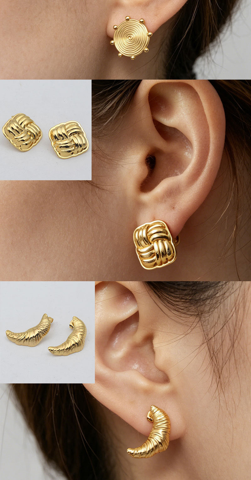 Geometric Sweet Stud Earrings For Women In 304 Stainless Steel With Electroplated Gold And Titanium Steel Posts