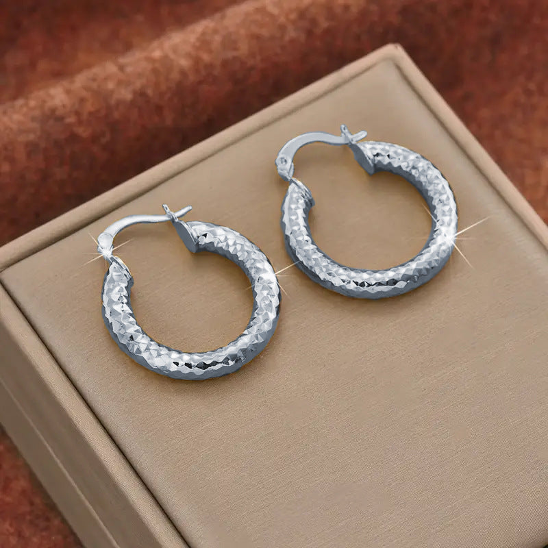 Geometric Hammered Gold Sleeper Earrings For Women With Zinc Alloy Ear Pins