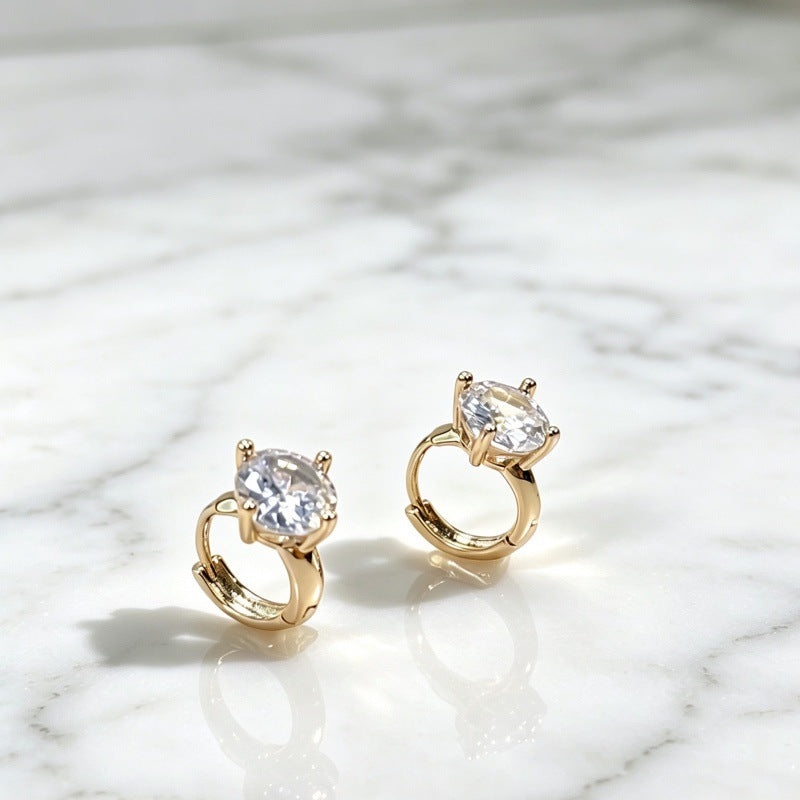 Geometric Earrings For Women In Real Gold Plated Copper With Claw Setting And Zircon Inlay