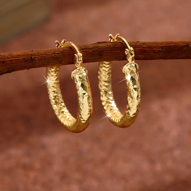 Geometric Hammered Gold Sleeper Earrings For Women With Zinc Alloy Ear Pins