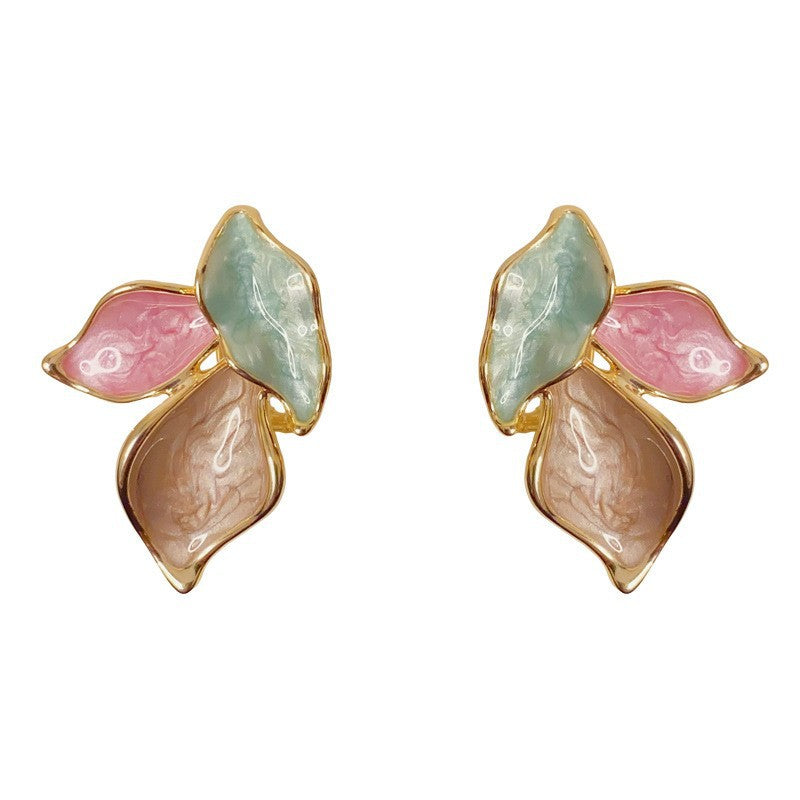 Leaves Earrings For Women With Copper Ear Pins, Exaggerated Style, Real Gold Plated Finish