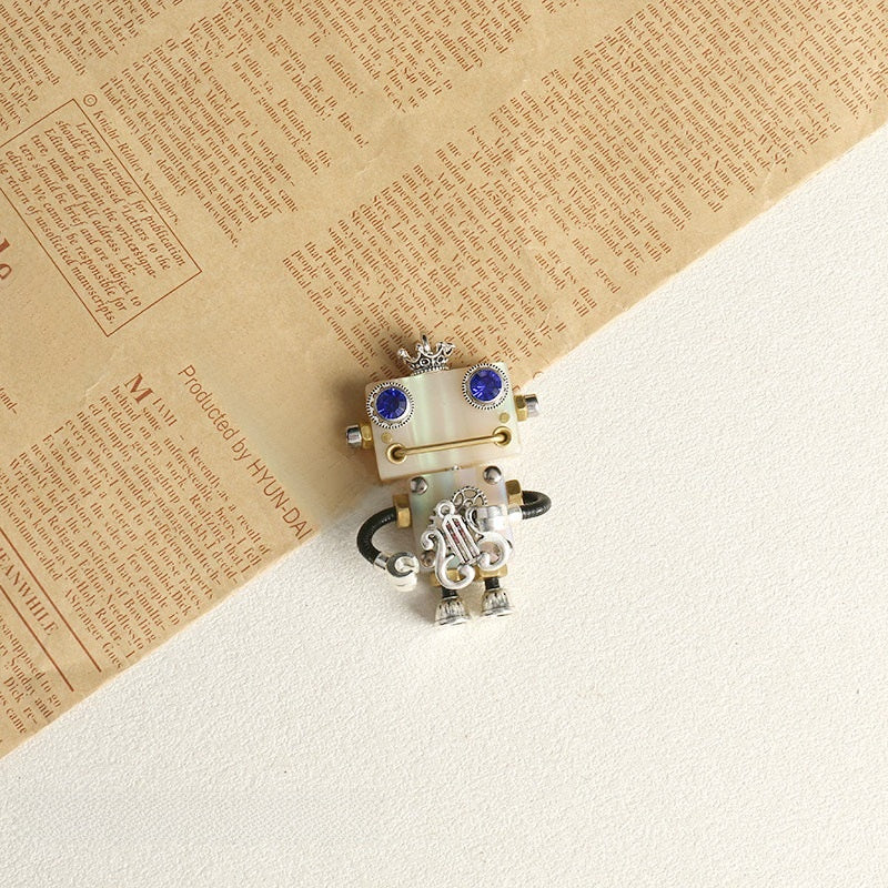 Handmade Robot Pendant In Acetic Acid Sheets Featuring Light Blue Color Jewelry Accessories