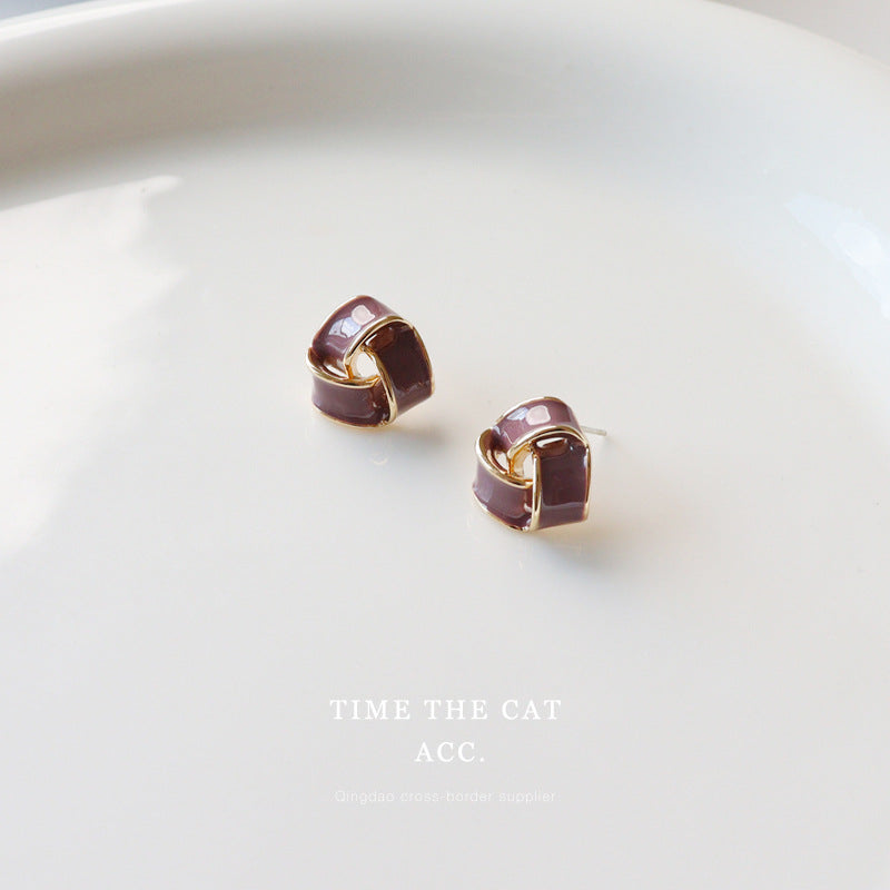 Color Block Two Tone Lilac Sleeper Earrings For Women In 18K Real Gold Plated Alloy