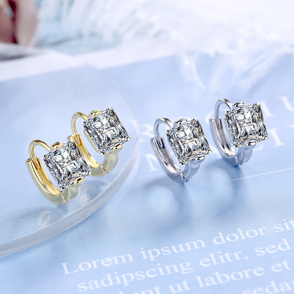 Geometric New Style Earrings For Women In Silver Copper With Rhinestones, 1 Pair