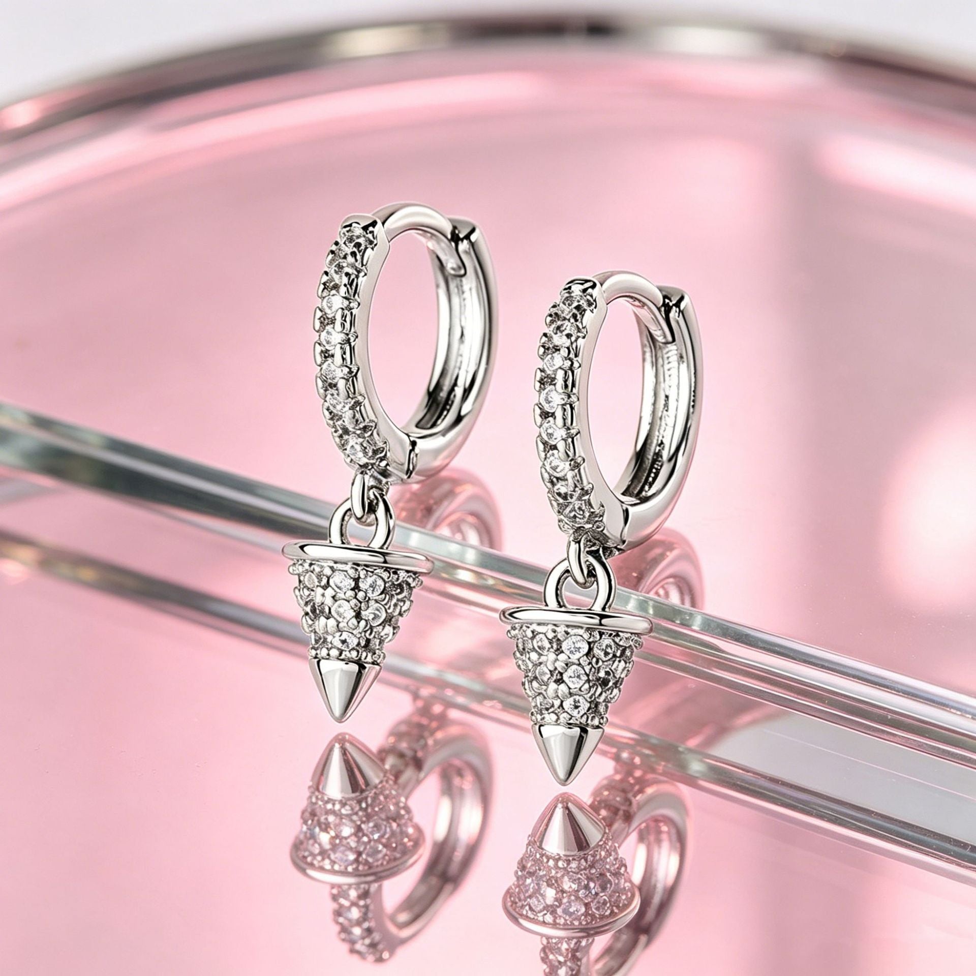 Geometric Copper Earrings For Women With Bezel Setting And Zircon Inlay, Featuring Copper Ear Pins