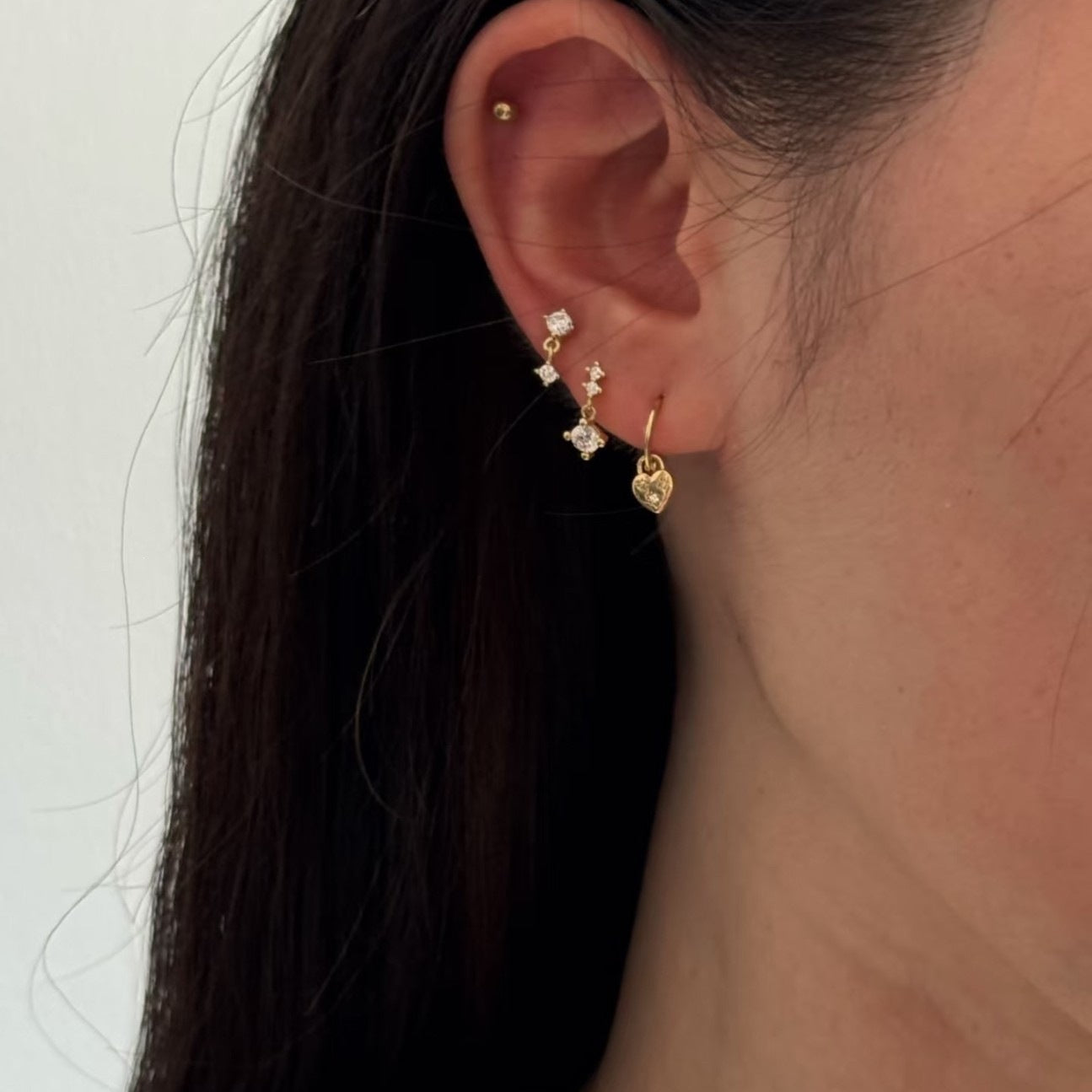 Heart Shape Drop Earrings For Women In Gold Featuring Copper Ear Pins And Zirconia Inlay, 1 Pair