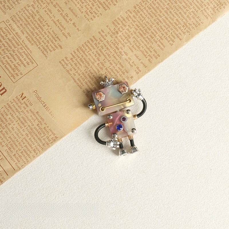 Handmade Robot Pendant In Acetic Acid Sheets Featuring Light Blue Color Jewelry Accessories