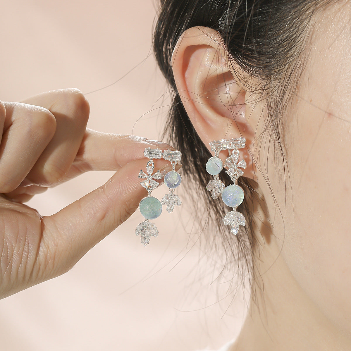 Real Gold Plated Copper Flowers Tassel Earrings With 925 Sterling Silver Studs For Women