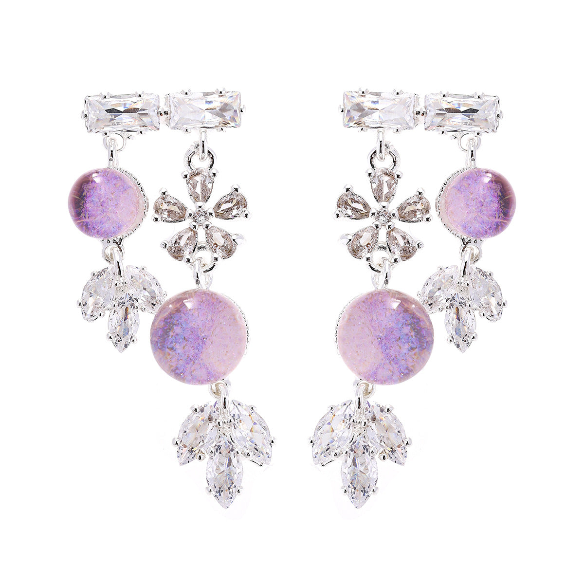 Real Gold Plated Copper Flowers Tassel Earrings With 925 Sterling Silver Studs For Women