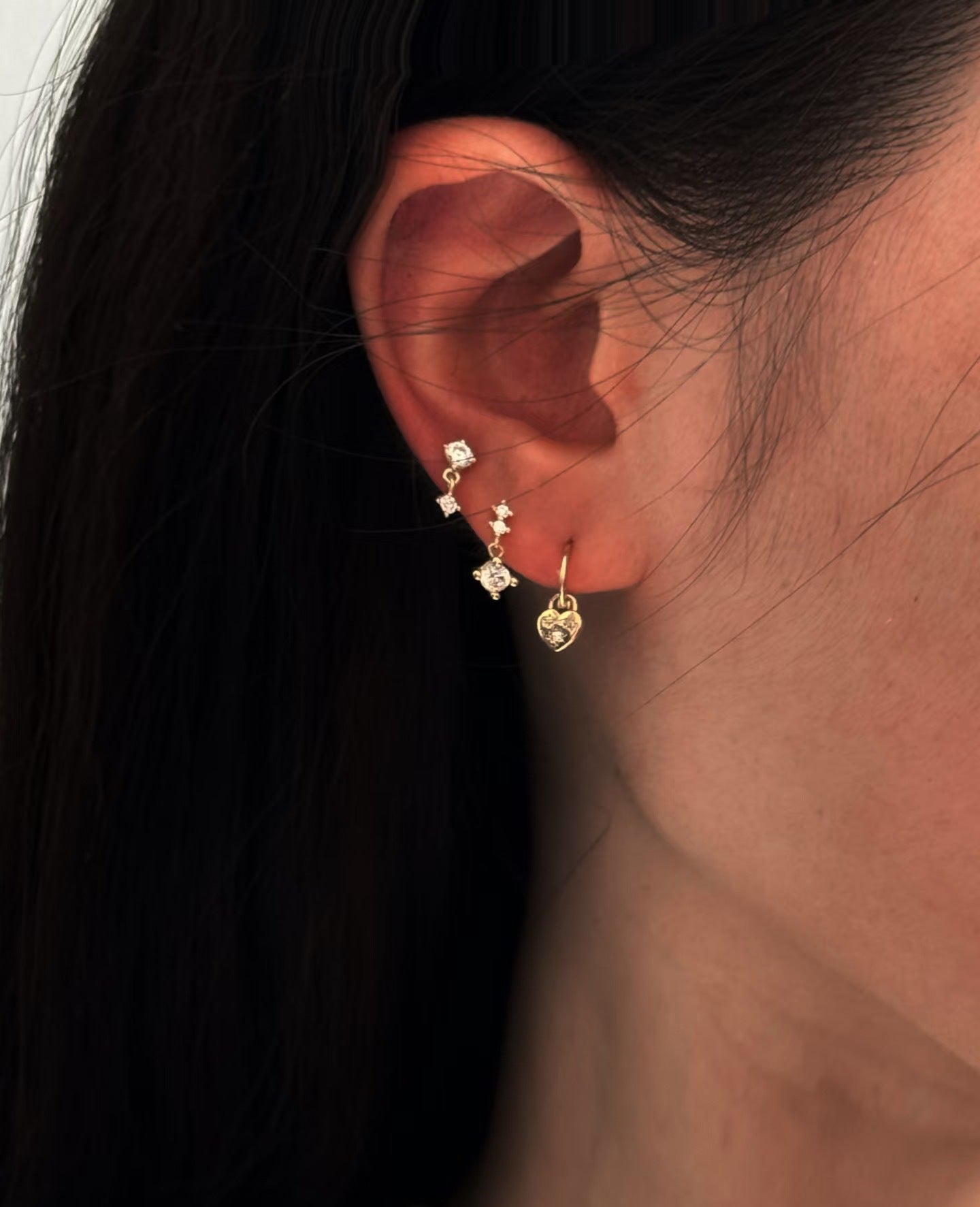 Heart Shape Drop Earrings For Women In Gold Featuring Copper Ear Pins And Zirconia Inlay, 1 Pair