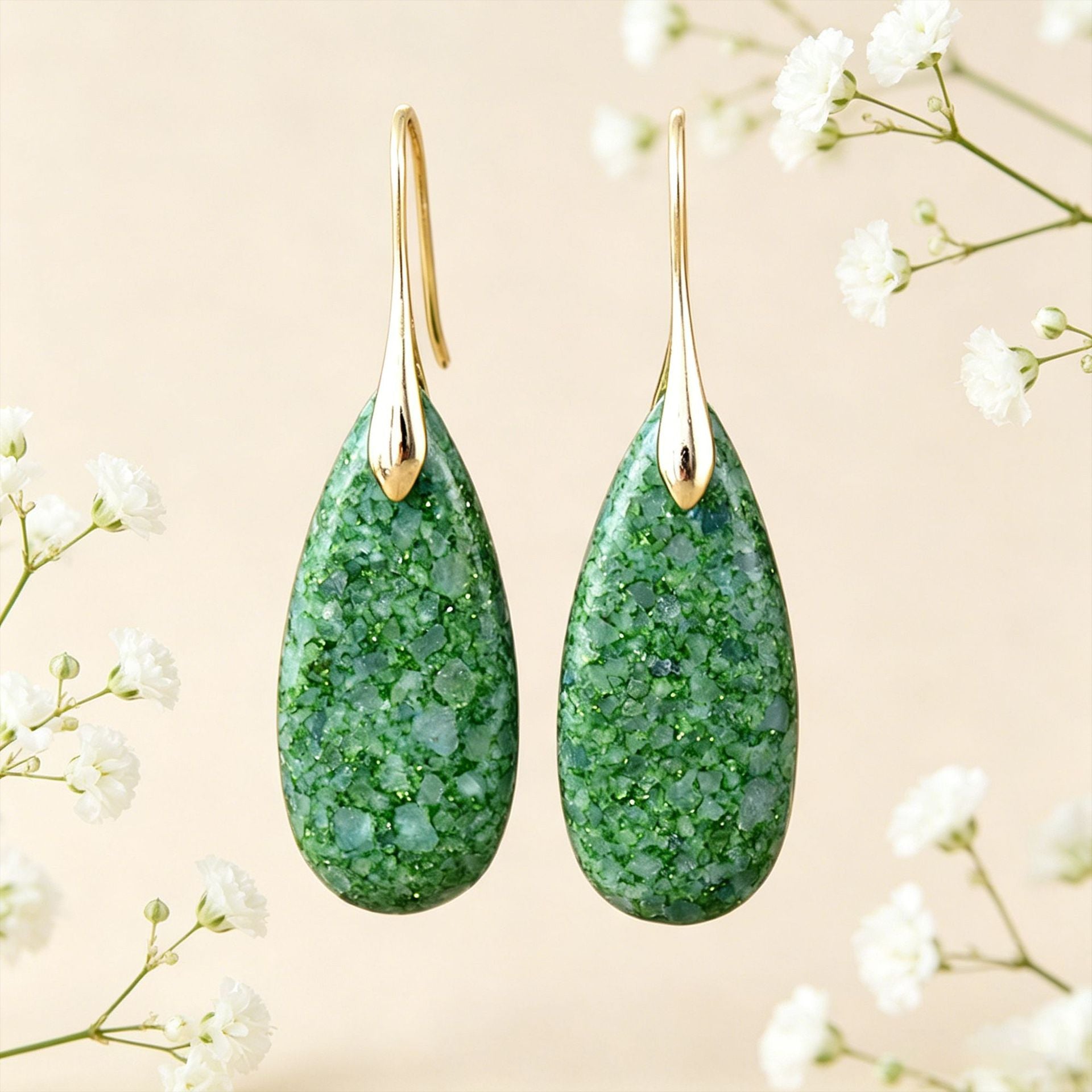 Bohemian Yellow Leaves Drop Earrings For Women Featuring Natural Stone Inlay