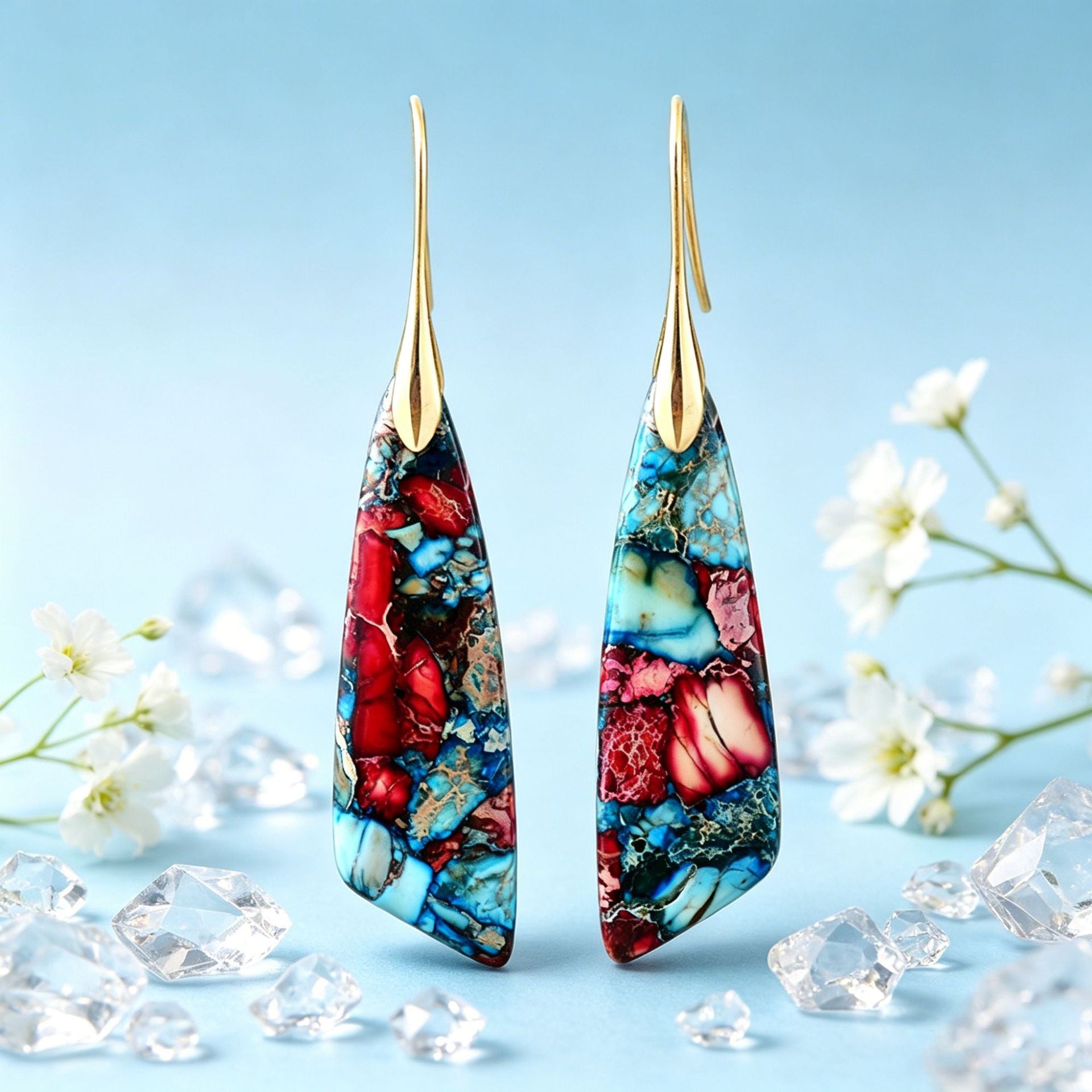 Bohemian Yellow Leaves Drop Earrings For Women Featuring Natural Stone Inlay