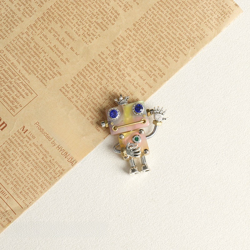 Handmade Robot Pendant In Acetic Acid Sheets Featuring Light Blue Color Jewelry Accessories
