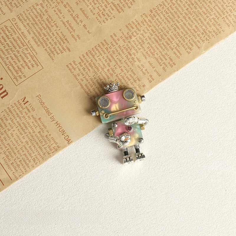 Handmade Robot Pendant In Acetic Acid Sheets Featuring Light Blue Color Jewelry Accessories