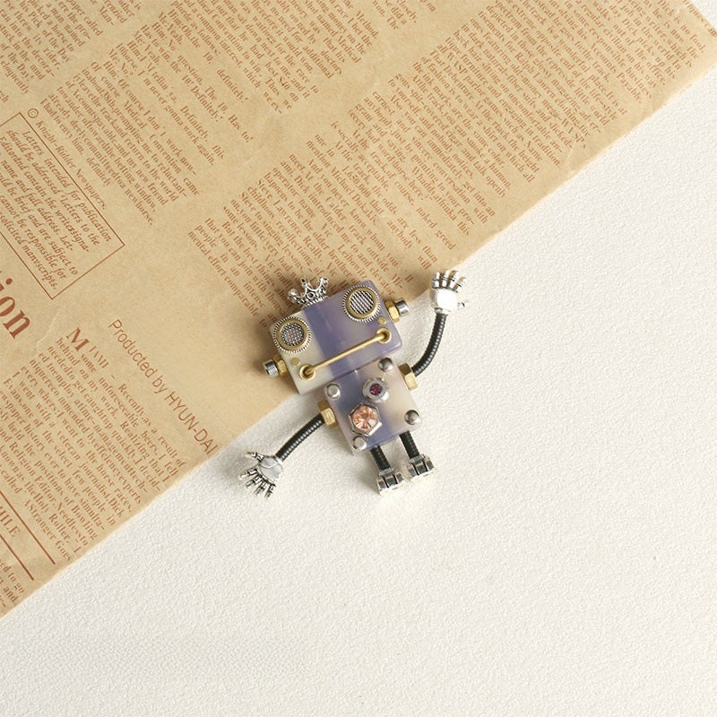 Handmade Robot Pendant In Acetic Acid Sheets Featuring Light Blue Color Jewelry Accessories