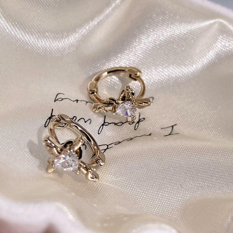 Heart Shape Earrings For Unisex Featuring Titanium Steel With Copper Ear Pins And Zircon Inlay