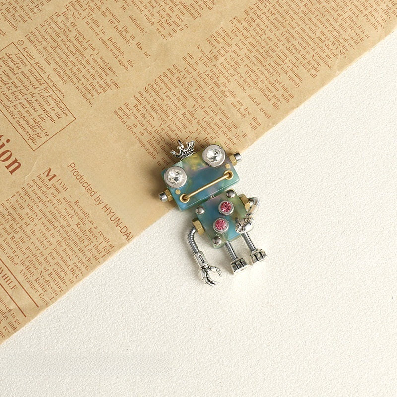 Handmade Robot Pendant In Acetic Acid Sheets Featuring Light Blue Color Jewelry Accessories