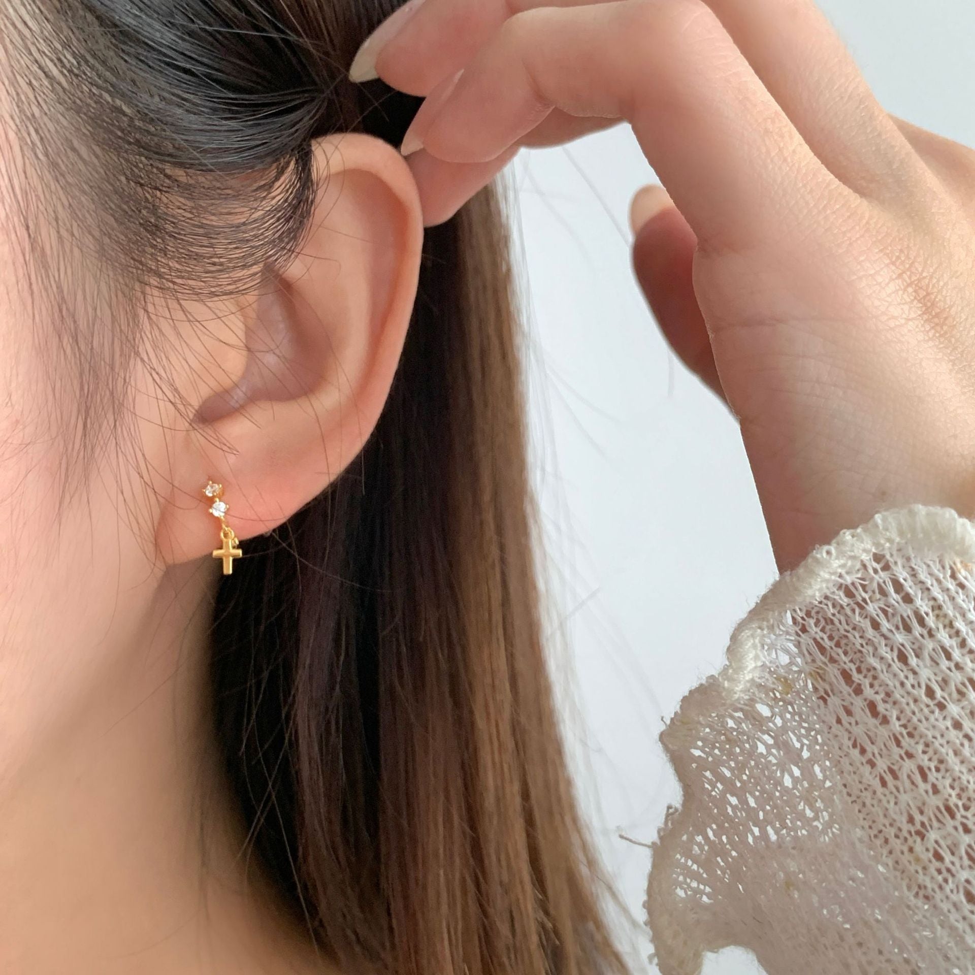 Cross Earrings For Women In Gold Featuring Electroplated Finish With 925 Sterling Silver Ear Pins