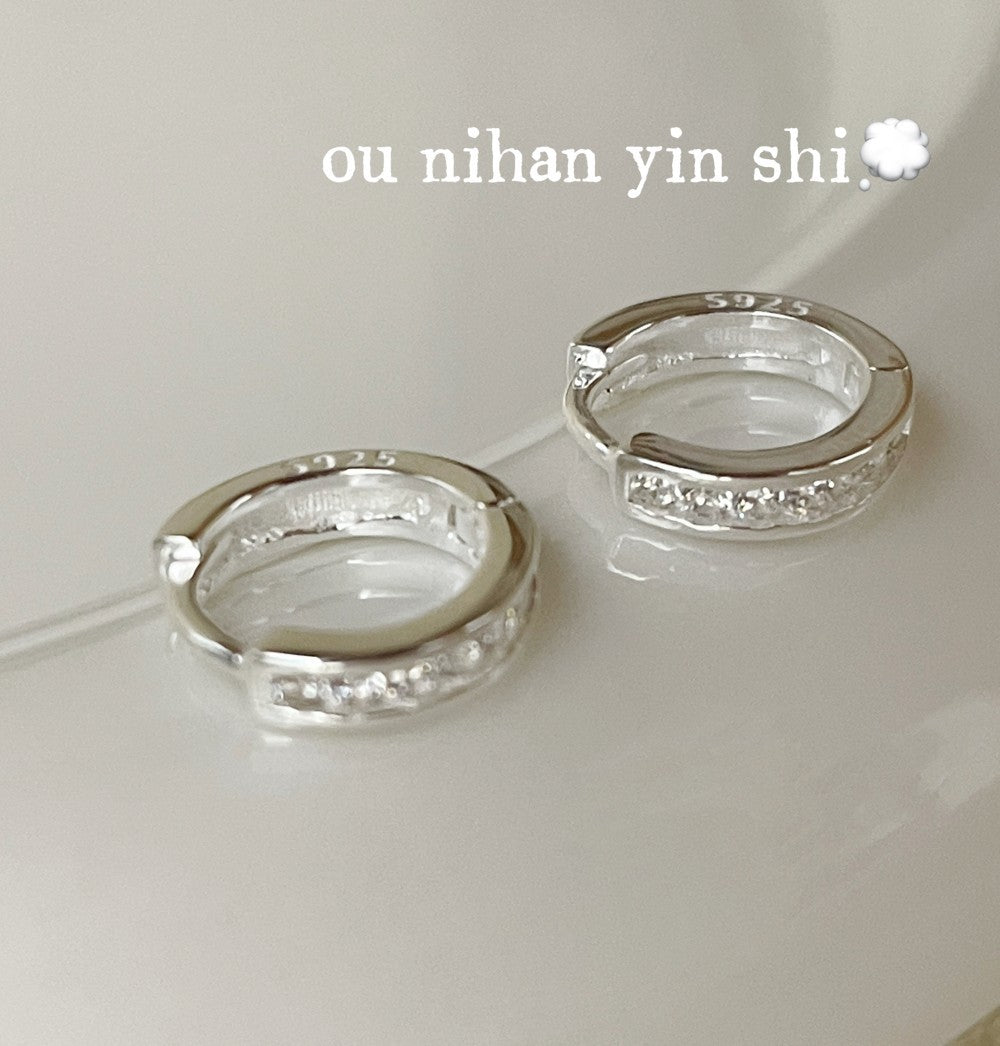Circle Sleeper Earrings For Women In Silver Featuring 925 Sterling Silver With Zircon Inlay
