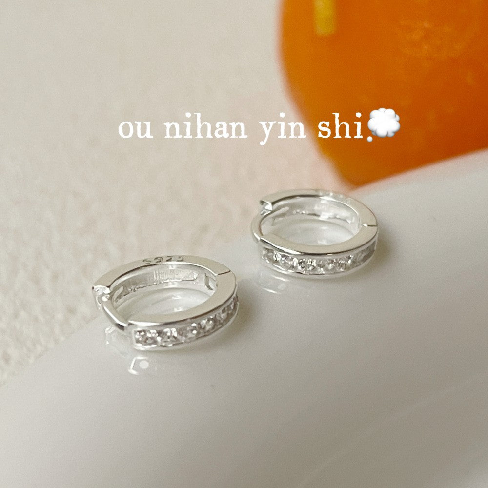 Circle Sleeper Earrings For Women In Silver Featuring 925 Sterling Silver With Zircon Inlay