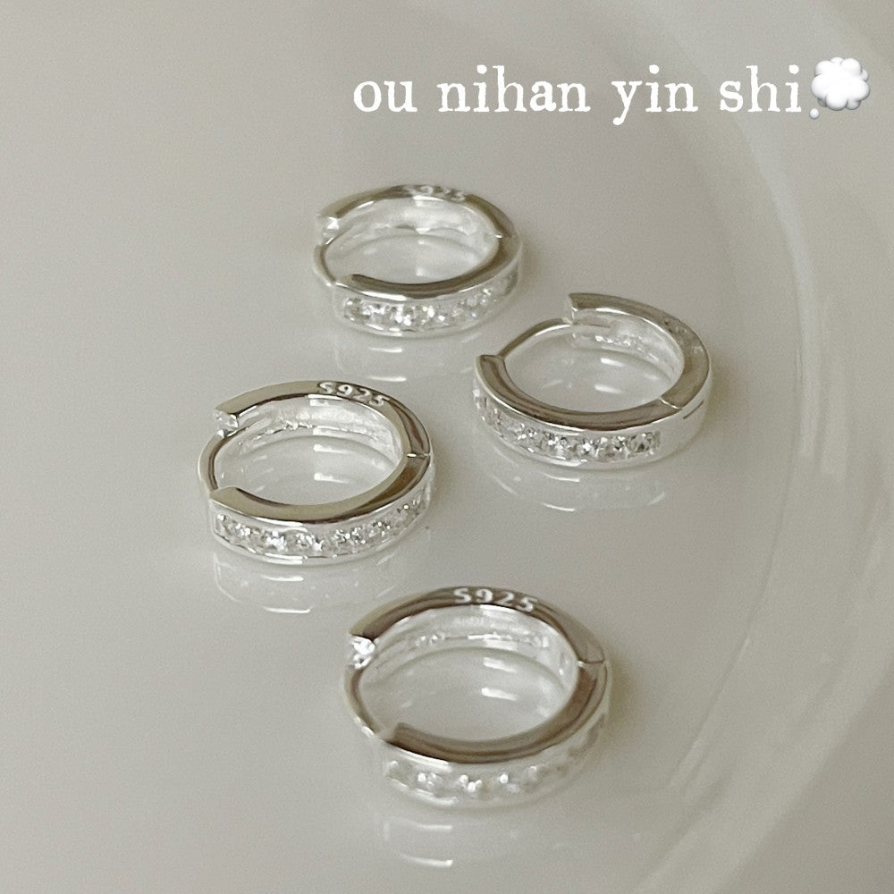 Circle Sleeper Earrings For Women In Silver Featuring 925 Sterling Silver With Zircon Inlay