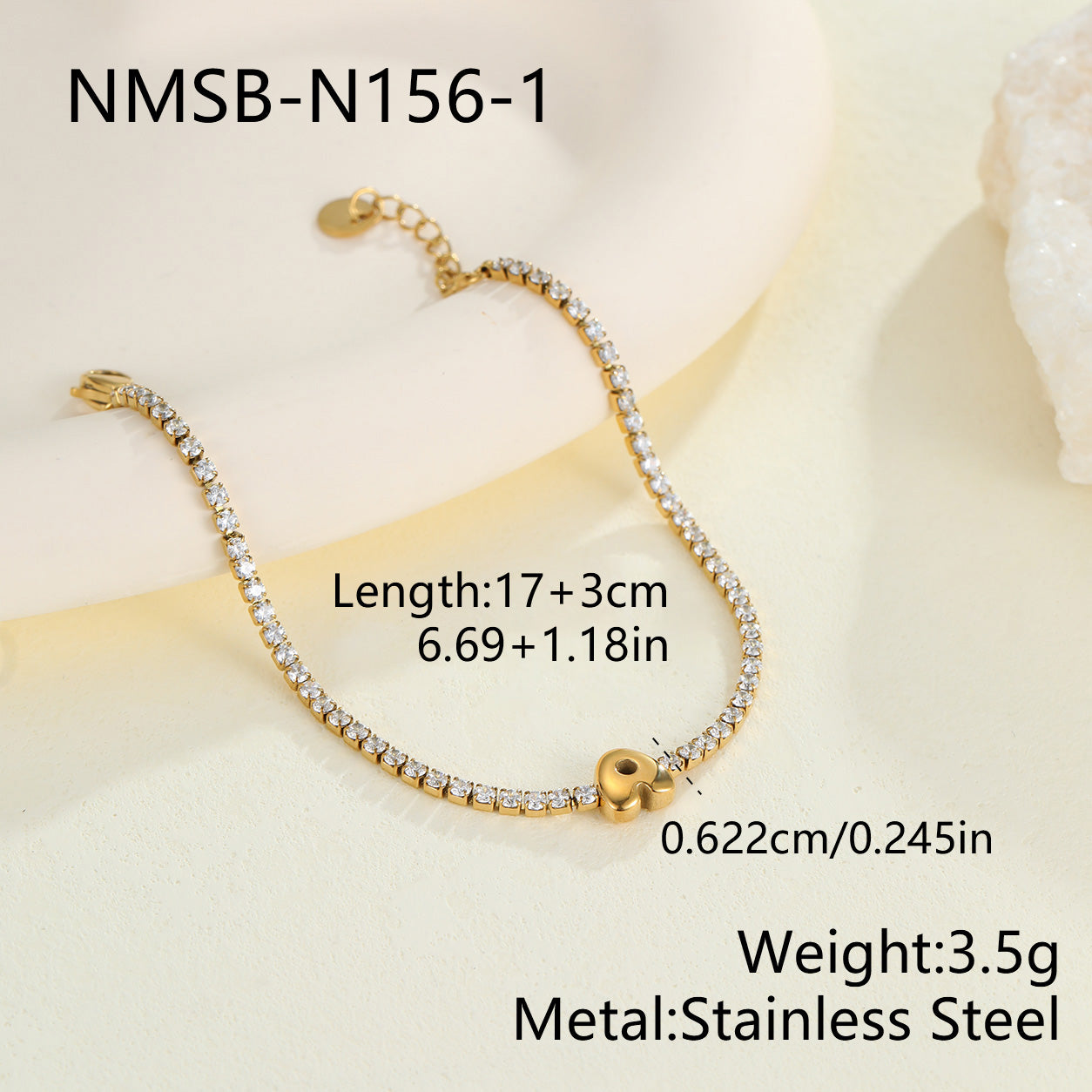 Electroplated Letter Bracelet For Women, 304 Stainless Steel With 18K Gold Plated PVD Coating, 0.03µm Thickness