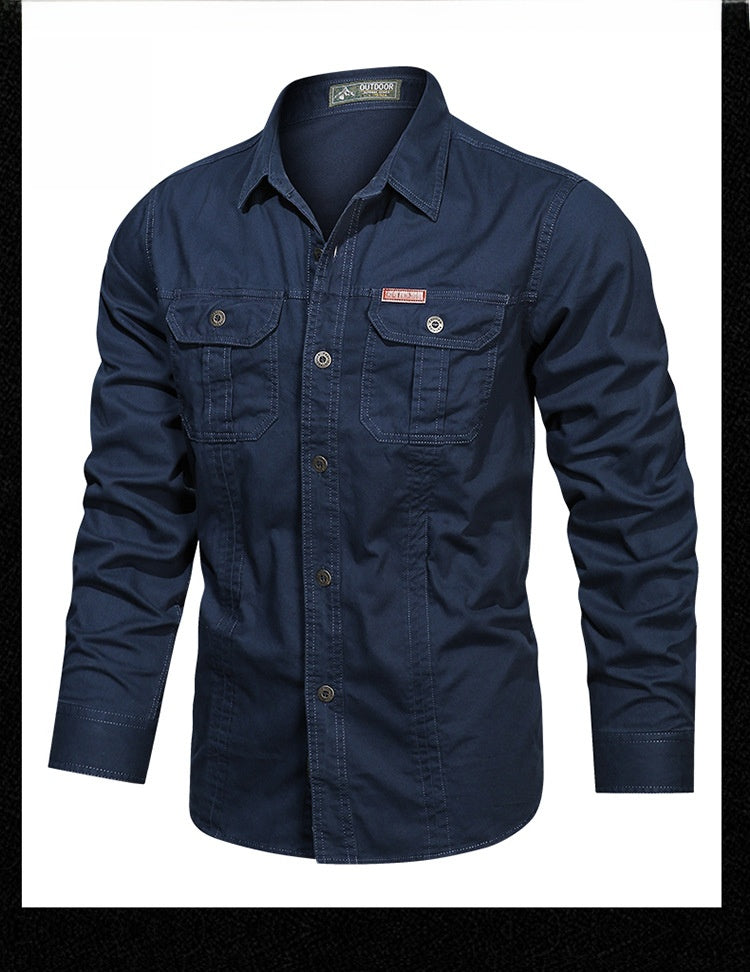 Solid Color Casual Long Sleeve Blouse For Men In Cotton With Lapel Collar
