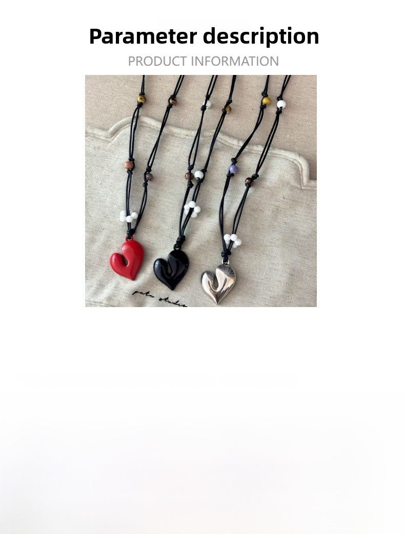 Heart Shape Beaded Pendant Necklace In Dyed Black Copper With Electroplated Finish For Women