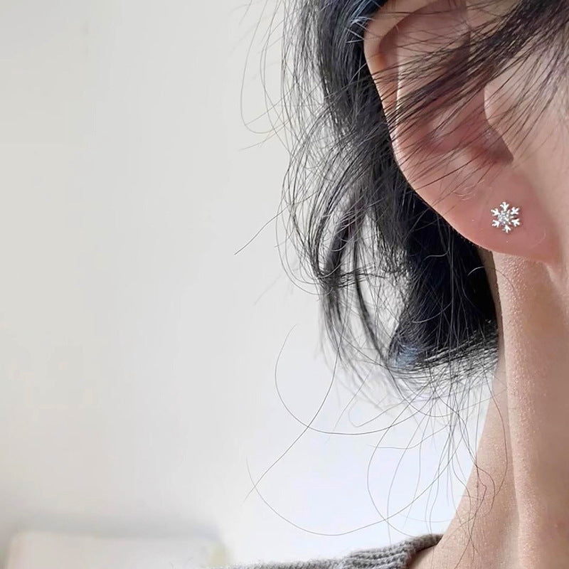 Cute Silver Snowflake Stud Earrings For Unisex, Electroplated Zinc Alloy With 925 Sterling Silver Ear Pins