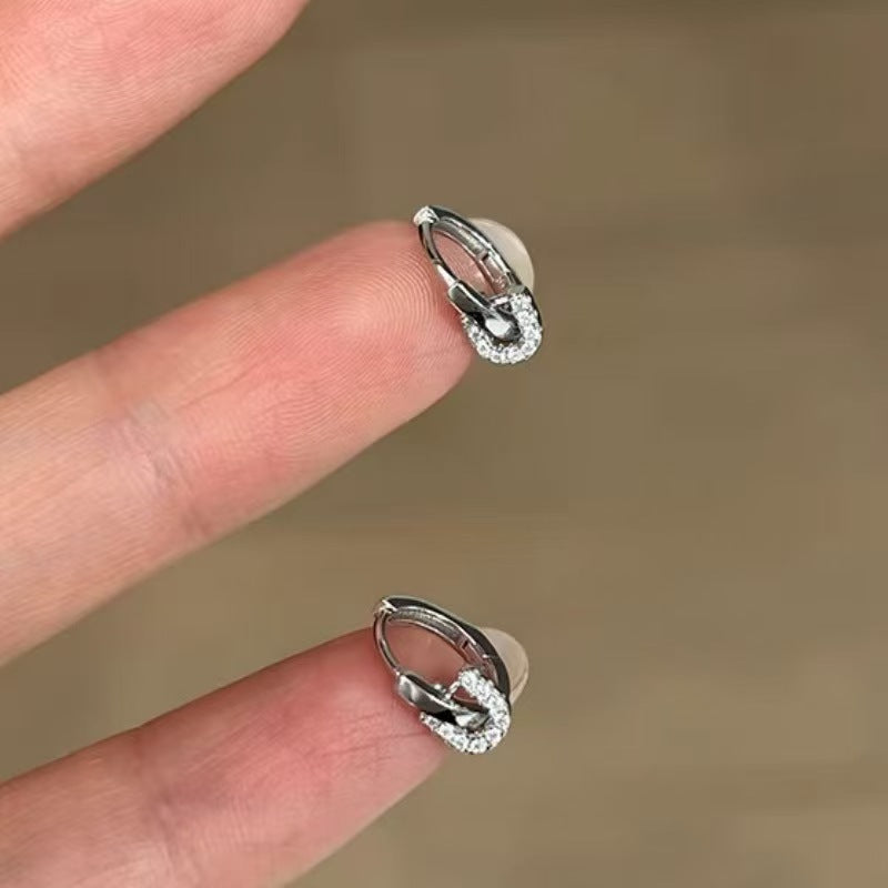 Geometric Stud Earrings For Women In New Style, Titanium Alloy Ear Pins With Electroplated Alloy And Rhinestone Inlay
