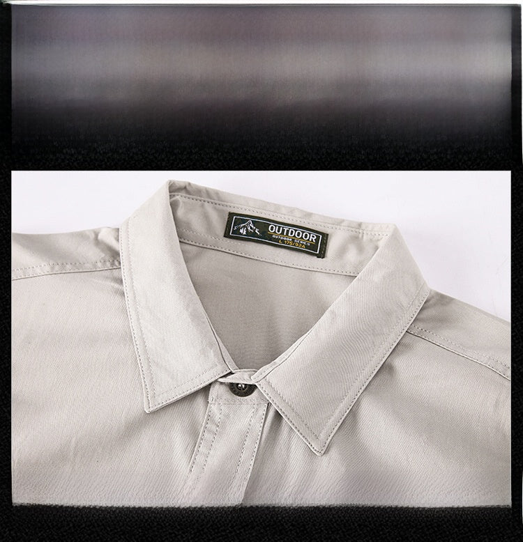 Solid Color Casual Long Sleeve Blouse For Men In Cotton With Lapel Collar