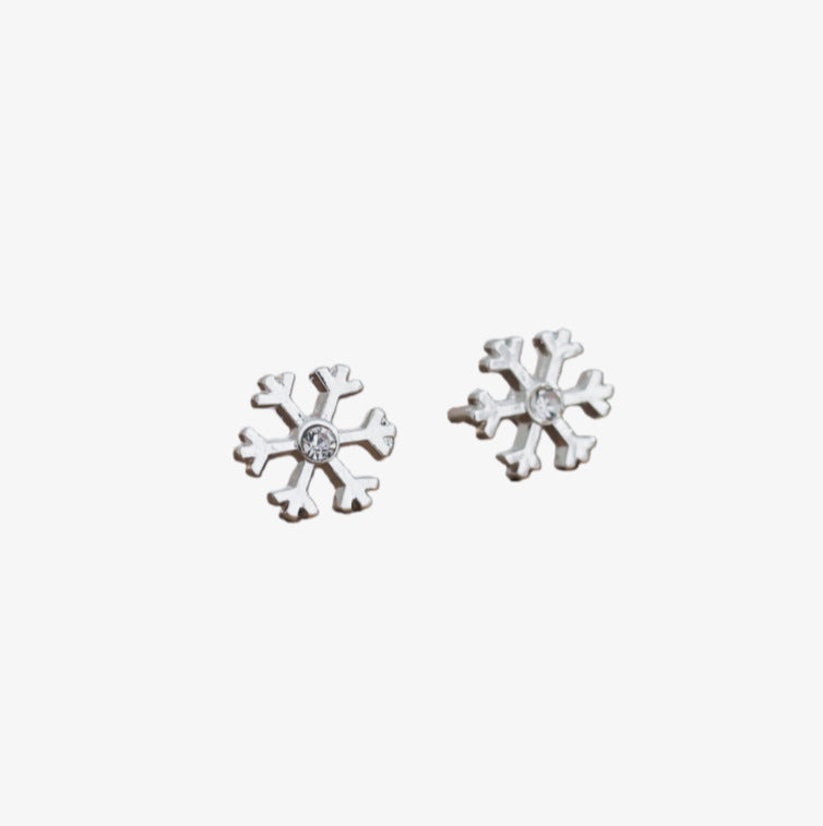 Cute Silver Snowflake Stud Earrings For Unisex, Electroplated Zinc Alloy With 925 Sterling Silver Ear Pins