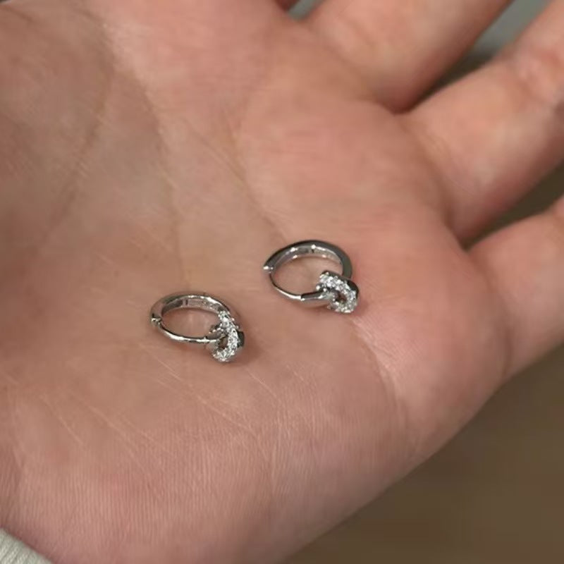 Geometric Stud Earrings For Women In New Style, Titanium Alloy Ear Pins With Electroplated Alloy And Rhinestone Inlay