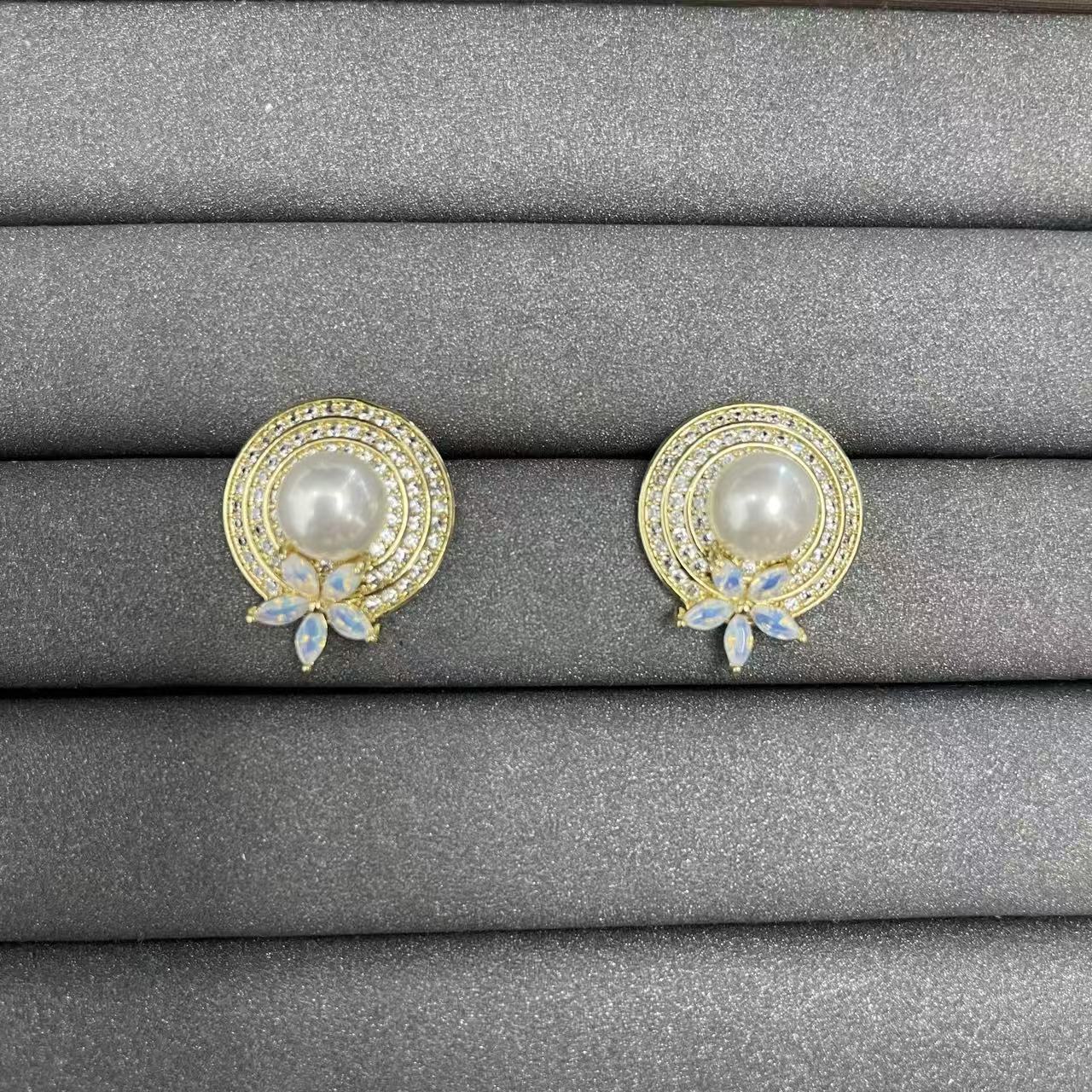 Blue Flower Earrings For Women Featuring Copper Material And 925 Sterling Silver Ear Pins With Zircon Inlay
