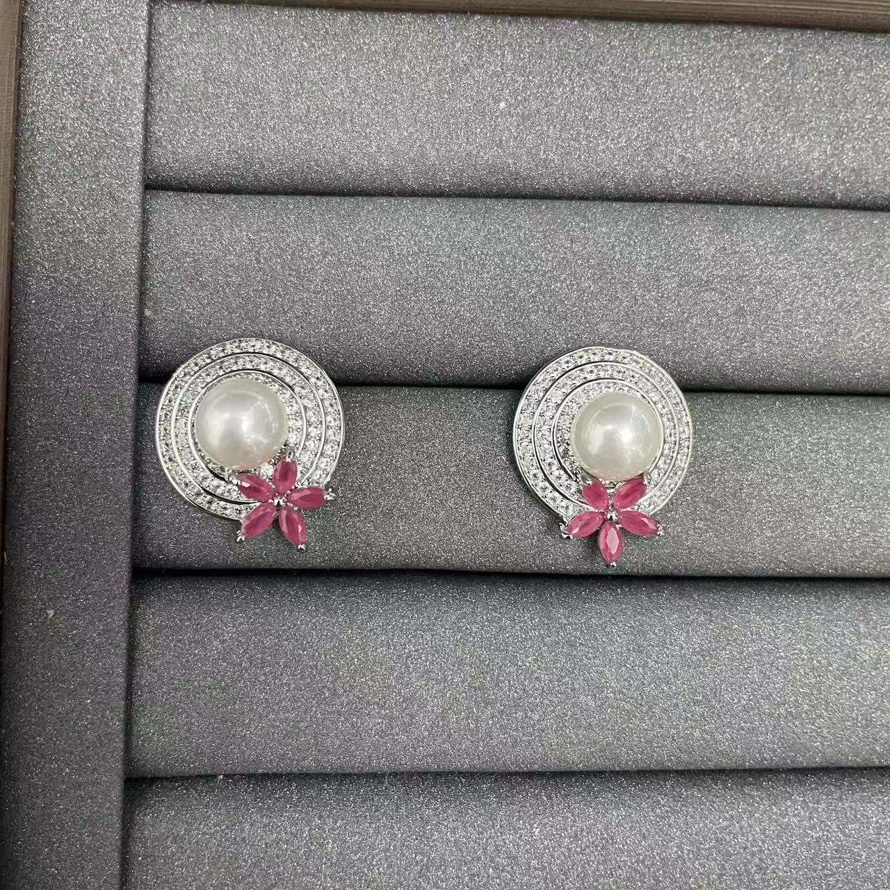 Blue Flower Earrings For Women Featuring Copper Material And 925 Sterling Silver Ear Pins With Zircon Inlay