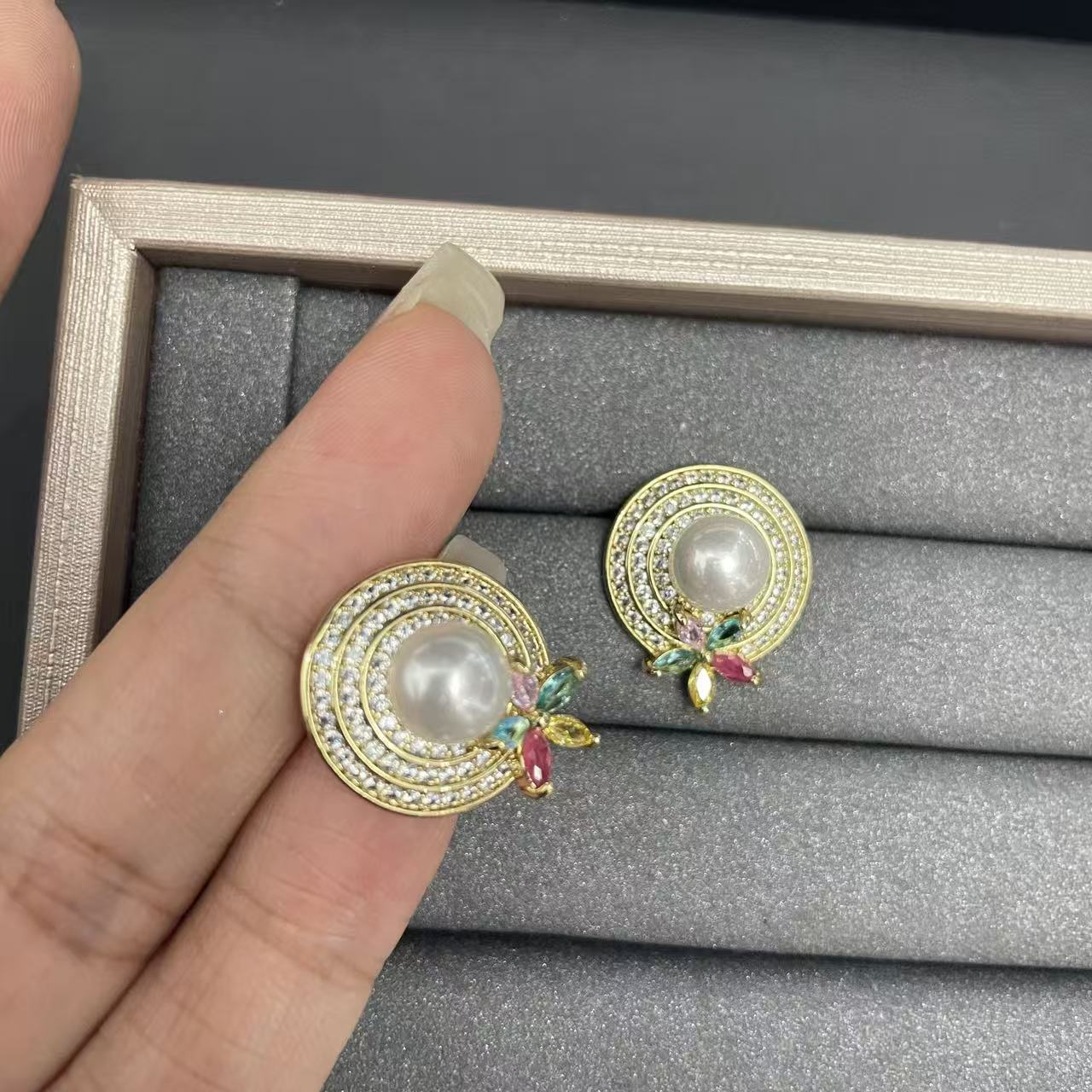Blue Flower Earrings For Women Featuring Copper Material And 925 Sterling Silver Ear Pins With Zircon Inlay