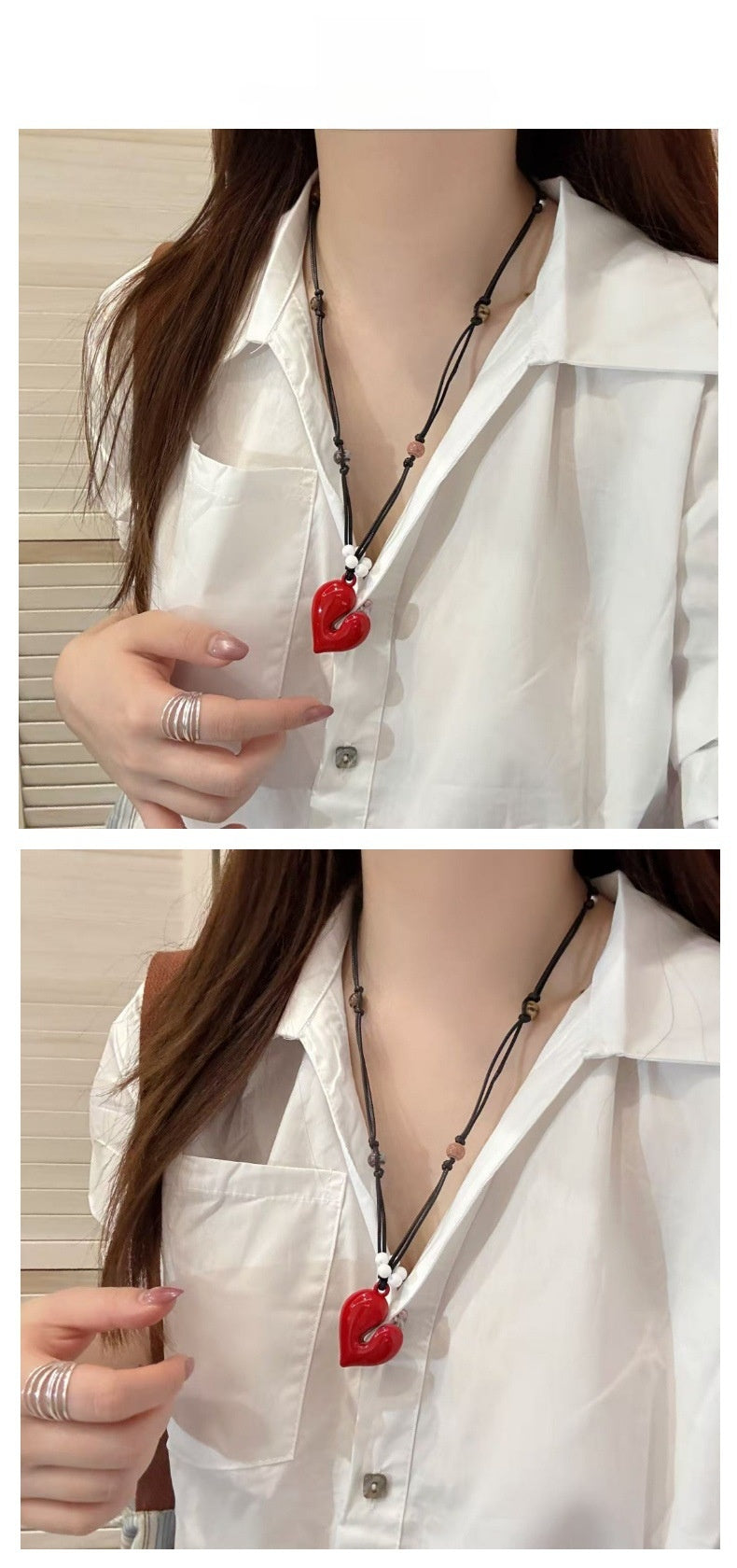Heart Shape Beaded Pendant Necklace In Dyed Black Copper With Electroplated Finish For Women