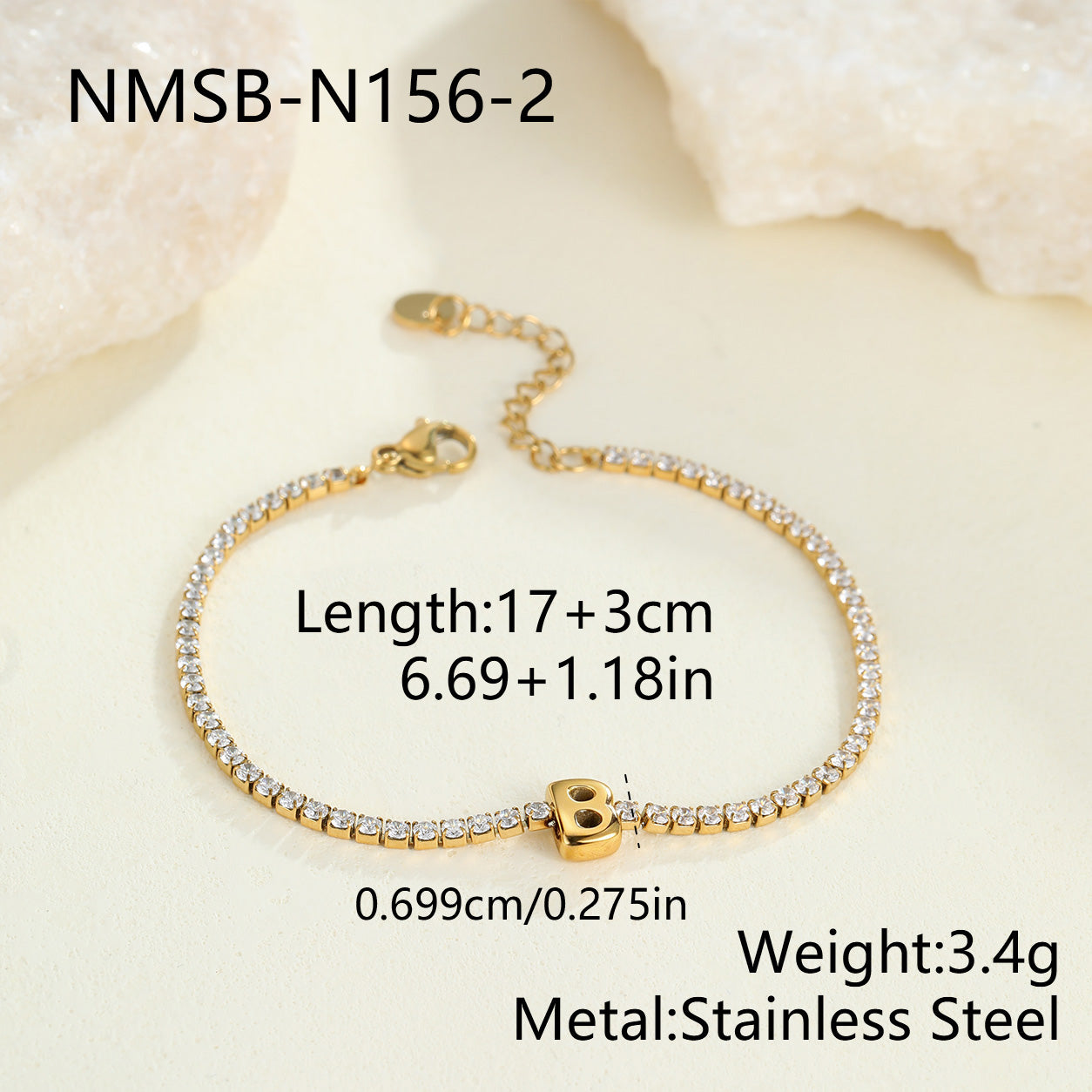 Electroplated Letter Bracelet For Women, 304 Stainless Steel With 18K Gold Plated PVD Coating, 0.03µm Thickness