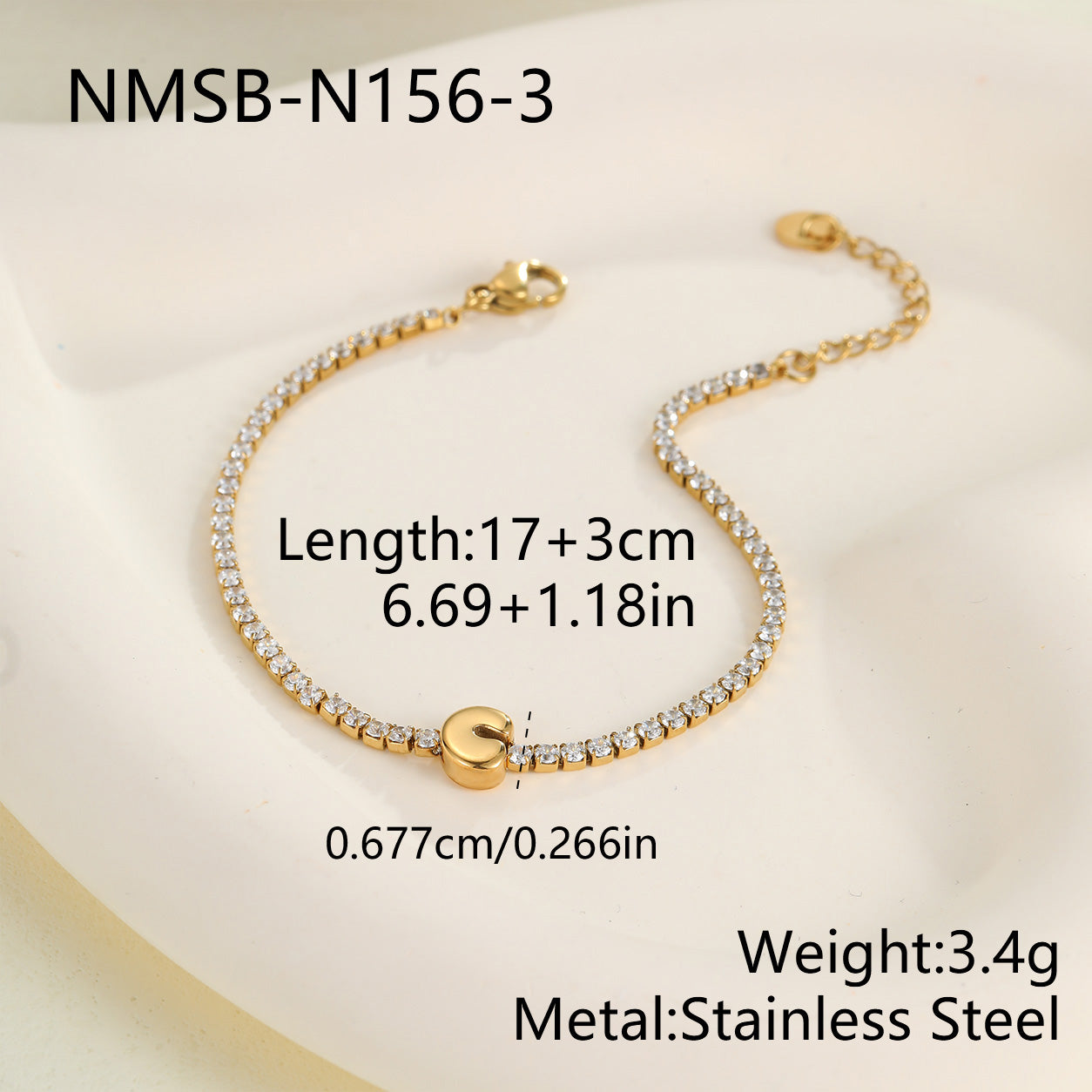 Electroplated Letter Bracelet For Women, 304 Stainless Steel With 18K Gold Plated PVD Coating, 0.03µm Thickness