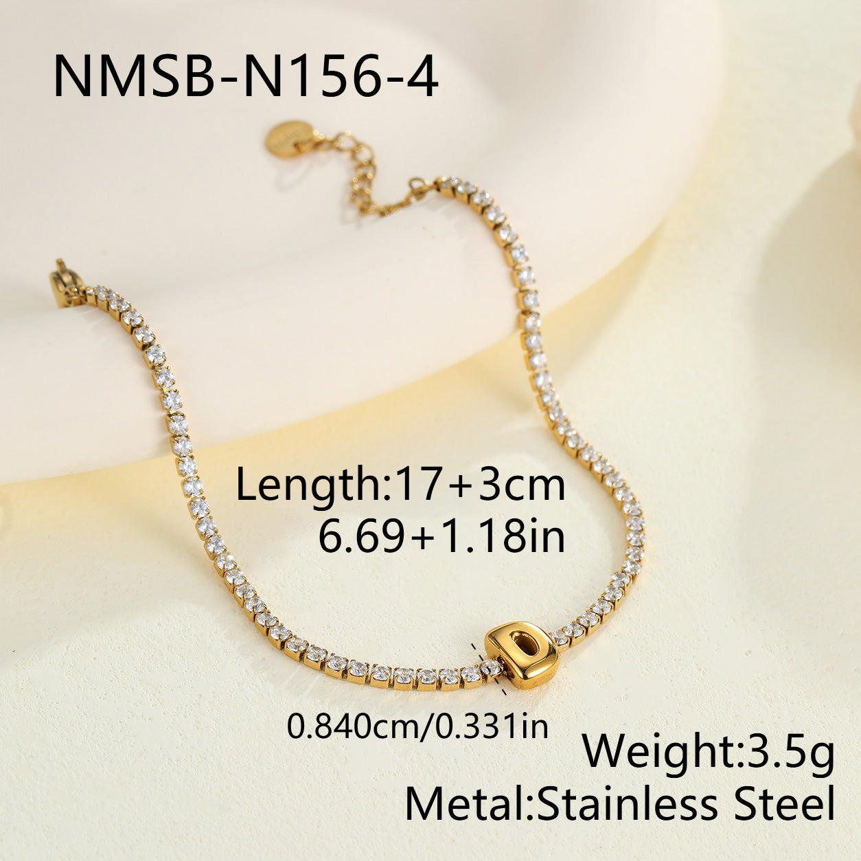 Electroplated Letter Bracelet For Women, 304 Stainless Steel With 18K Gold Plated PVD Coating, 0.03µm Thickness